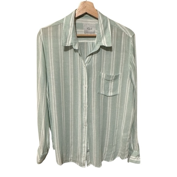 EUC - Rails Juniper Stripe Charli Front Button Sheer Shirt - Size L - Picture 3 of 5